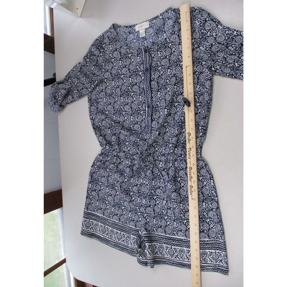 Ann Taylor LOFT Romper Womens 00P Blue Paisley Shorts Roll Tab Top XSP XS Petite - Picture 13 of 16